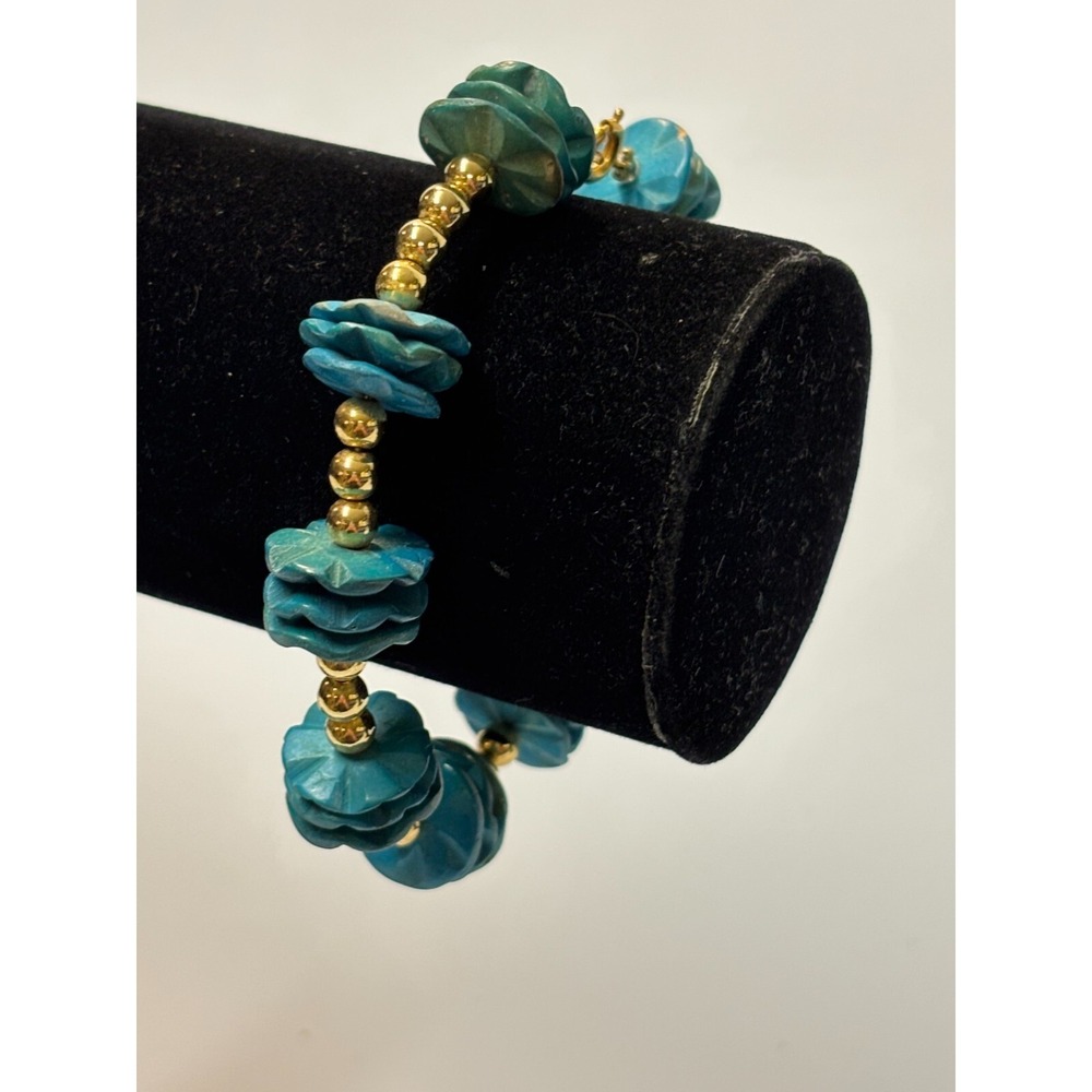 Bracelet Blue and Gold Tone‎ Beads Vintage Boho - Picture 4 of 7